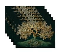 Tovagliette Americane Illustrazioni Botaniche Lavabili, Set di 2 Tovaglietta Colazione Rami E Radici in Cotone e lino Resistenti al Calore Antiscivolo Decorazione da Tavola per Feste, Verde