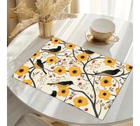 Tovagliette Americane Lavabili Fiore Del Ramo Giallo Tovagliette Colazione Lino Tessuto Resistenti al Calore Tovaglietta Americana per Cucina Ristorante Decorazione Set di 6(45x30cm)