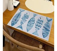 Tovagliette Americane Lavabili Pesce Blu Animale Tovagliette Colazione Cotone Lino Tovaglietta Colazione Durevole Ispessimento Tovaglietta Americana Lavabili 30x45cm 4 Pcs
