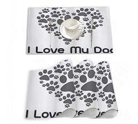 Tovagliette Americane Lavabili Plastica,Amante dei cani opera d'arte monocromatica a forma di cuore,Tovagliette Non-scivolose Resistenti al calore, Set da 4 Tovagliette per Tavolo da Cucina 30x45 cm