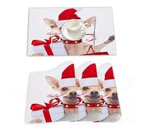 Tovagliette Americane Lavabili Plastica,Chihuahua Claus Dog Ready Noel per Happy Christmas Year Umori,Tovagliette Non-scivolose Resistenti al calore, Set da 4 Tovagliette per Tavolo da Cucina 30x45 cm