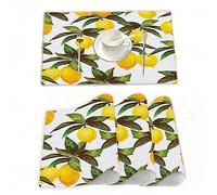 Tovagliette Americane Lavabili Plastica,Colorato Bar Modello Limone Mano Disegno Cibo Bevanda Ristora,Tovagliette Non-scivolose Resistenti al calore, Set da 4 Tovagliette per Tavolo da Cucina 30x45 cm