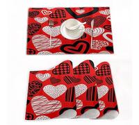 Tovagliette Americane Lavabili Plastica,Diversi tipi di forme di cuore Romance Love Striped Art Squar,Tovagliette Non-scivolose Resistenti al calore, Set da 4 Tovagliette per Tavolo da Cucina 30x45 cm