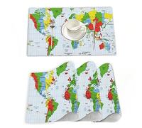 Tovagliette Americane Lavabili Plastica,Educare i bambini Geografia Mappa del mondo con i paesi Capit,Tovagliette Non-scivolose Resistenti al calore, Set da 4 Tovagliette per Tavolo da Cucina 30x45 cm