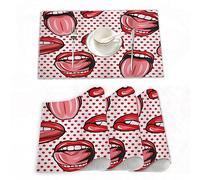 Tovagliette Americane Lavabili Plastica,Moderno stile pop art sexy bacio donna labbra bocca figure su,Tovagliette Non-scivolose Resistenti al calore, Set da 4 Tovagliette per Tavolo da Cucina 30x45 cm