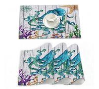 Tovagliette Americane Lavabili Plastica,Oceano Animale Mare Creatura Polpo con Pesce Subacqueo Stella,Tovagliette Non-scivolose Resistenti al calore, Set da 4 Tovagliette per Tavolo da Cucina 30x45 cm