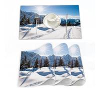 Tovagliette Americane Lavabili Plastica,Scenario invernale panoramico sulla montagna innevata con tem,Tovagliette Non-scivolose Resistenti al calore, Set da 4 Tovagliette per Tavolo da Cucina 30x45 cm