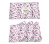 Tovagliette Americane Lavabili Plastica,Shabby Flora Rose rosa con foglie grigie Piante da giardino F,Tovagliette Non-scivolose Resistenti al calore, Set da 4 Tovagliette per Tavolo da Cucina 30x45 cm