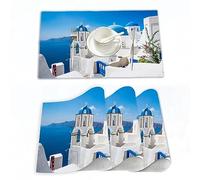 Tovagliette Americane Lavabili Plastica,Tramonto Blu Grecia Vista Panoramica Cicladi Case Bianche San,Tovagliette Non-scivolose Resistenti al calore, Set da 4 Tovagliette per Tavolo da Cucina 30x45 cm
