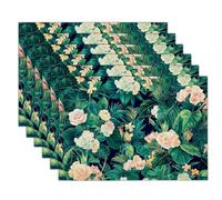 Tovagliette Americane Piante E Fiori Tropicali Lavabili, Set di 2 Tovaglietta Colazione Rose E Foglie Di Palma in Cotone e lino Resistenti al Calore Antiscivolo Decorazione da Tavola per Feste, Verde
