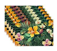 Tovagliette Americane Piante E Fiori Tropicali Lavabili, Set di 6 Tovaglietta Colazione Orchidee E Foglie Palma in Cotone e lino Resistenti al Calore Antiscivolo Decorazione da Tavola per Feste, Verde