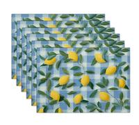 Tovagliette Americane Piante Semplici Lavabili, Set di 6 Tovaglietta Colazione Foglie Di Vite in Cotone e lino Resistenti al Calore Antiscivolo Decorazione da Tavola per Feste, Azzurro Chiaro
