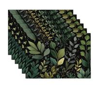 Tovagliette Americane Stile Acquerello Lavabili, Set di 2 Tovaglietta Colazione Piante Retrò in Cotone e lino Resistenti al Calore Antiscivolo Decorazione da Tavola per Feste, Verde Scuro