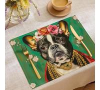 Tovagliette Animali Dipinti Ad Olio Lavabili 45×30cm, Set di 4 Tovagliette Fiori Combattimento Francesi Colazione in Cotone e lino, Spazio Antiscivolo Resistenti al Calore, per Tavolo da Cucina Verde