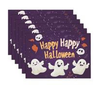 Tovagliette Bianco Testo Fantasma Set Di 4Pcs Ornamenti Tappetini In Lino Arte Dei Cartoni Animati Tovaglietta Lavabile Antiscivolo Sottopiatti Halloween Decorazione Sala Da Pranzo Feste 45 X 30 Cm