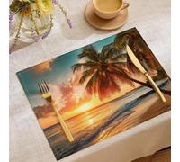 Tovagliette con Stampa Barbados Palme Set di 8 Tappetini da Tavolo, 45 x 30 cm Tovagliette Americane Cotone e Lino Tappetino Piante Tropicali Rettangolari per Partito Cucina Pranzo