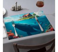 Tovagliette da cucina e sala da pranzo, motivo: balena nel paradiso sottomarino, lavabili, decorazioni per la tavola pasquale (6 pezzi)