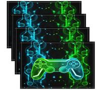 Tovagliette da tavolo per bambini con controller di gioco, tovaglietta per cucina tavolo da pranzo 45 x 30 cm, idea regalo per videogiochi, lavabile, in tessuto, tovagliette, motivo gamepad, verde,