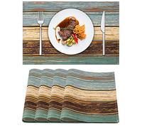 Tovagliette di Arte Moderna Tovagliette Caffè Opere D'Arte Pittura Astratta Struttura Della Plancia di Legno Tovagliette da Pranzo in Lino 32 x 45 cm Marrone Turchese in Set di 4 Tovaglietta (Verde)