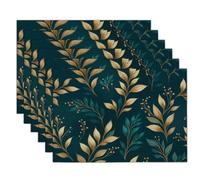 Tovagliette Foglie E Piante, Set di 8 Tovagliette da Tavola Linee Dorate Tovaglietta Americane Antiscivolo Resistenti al Calore perper Cucina, Tavolo da Pranzo, Feste, 30 x 45 cm, Verde Scuro