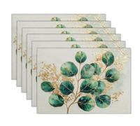 Tovagliette Foglie Eucalipto, Set di 8 Tovagliette da Tavola Piante A Foglia D'Oro Tovaglietta Americane Resistenti al Calore perper Cucina, Tavolo da Pranzo, Feste, 30 x 45 cm, Verde Scuro