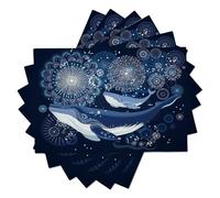 Tovagliette Fuochi D'Artificio Balena, Tema Oceano Fantasy Sottopiatto Lavabili Cotone E Lino Tessuto Set di 2, Tovagliette Tavola Blu Scuro Americana per Tavolo Da Cucina, 45x30cm
