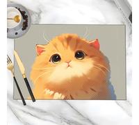 Tovagliette Gatto Grasso Arancione Tovaglietta Americana Resistente al Calore & Lavabile a Macchina Tovaglietta Colazione Lino Facile da Pulire Tovagliette Lavabili 45x30cm/ 4 pezzi