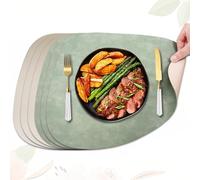 Tovagliette in ecopelle a forma di goccia, double face, antiscivolo, 6 | verde avocado + avorio. Resistente all'acqua e all'olio, resistente al calore fino a 80 °C, facile da pulire