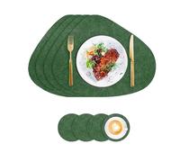 Tovagliette in Ecopelle e Sottobicchieri, Tovagliette Lavabili Bifacciali Antiscivolo Rotonde, Sottobicchieri in Pelle, l'isolamento Protegge il Tavolo (Verde-Grigio)