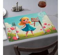 Tovagliette in silicone per bancone della cucina, con scritta in lingua inglese "Hello Spring", idea regalo per ragazze dorate, motivo: una ragazza in abito blu (4 pezzi)