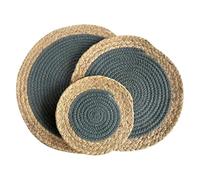 Tovagliette intrecciate, 1/3pcs 20/30cm Woven Placemats, Round Placemats, Wicker Water Hyacinth With Cotton Placemats(Dark Grey,20cm)