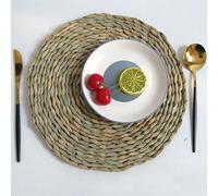 Tovagliette intrecciate, 15-60cm Round Woven Placemats Natural Water Hyacinth Placemats, Straw Braided Rattan Placemats Heat(Natural 35cm)