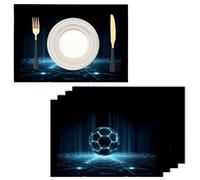 Tovagliette Lavabili Calcio 3D Set di 4 Tovagliette Americana Lino, Tema Sportivo Antiscivolo Tovaglietta Colazione Impermeabili Decorativi Tavolo Cucina Casa Ristorante Hotel 45x30cm, Blu