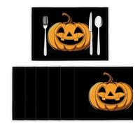 Tovagliette Lavabili Disegno Lineare Semplice, Set di 6 Tovagliette Colazione Zucca Cartoni Animati in Cotone e Lino Tovaglietta Americane Antiscivolo Resistenti al Calore per Tavolo da Cucina, Nero