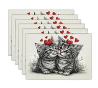 Tovagliette Lavabili Gatto Dell'Amore Set di 4 Tovagliette Americana Lino, Animali Ad Acquerello Antiscivolo Tovaglietta Colazione Impermeabili Decorativi Tavolo Cucina Casa Ristorante 45x30cm, Grigio