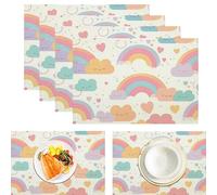 Tovagliette Lavabili Nuvole Arcobaleno Set di 4 Tovagliette Americana Lino, Carino Semplice Antiscivolo Tovaglietta Colazione Impermeabili Decorativi Tavolo Cucina Casa Ristorante 45x30cm, Multicolore