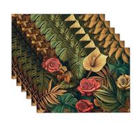 Tovagliette Lavabili Piante E Fiori Tropicali, Set di 8 Tovagliette Colazione Rose E Calle in Cotone e Lino Tovaglietta Americane Antiscivolo Resistenti al Calore per Tavolo da Cucina, Verde Salvia