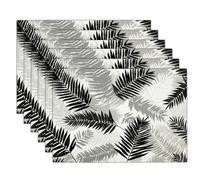 Tovagliette Lavabili Piante Tropicali, Set di 8 Tovagliette Colazione Foglie Palma Bianche E Nere in Cotone e Lino Tovaglietta Americane Antiscivolo Resistenti al Calore per Tavolo da Cucina, Grigio