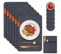 Tovagliette Lavabili, Resistenti al Calore e Sottobicchieri in Feltro, 6 Tovagliette Lavabili, 6 Sottobicchieri in Feltro e 6 Coperchi per Posate, Proteggi il Tuo Tavolo da Cucina e da (Quadrato)