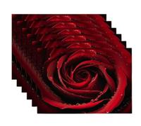 Tovagliette Lavabili Rosa Rossa Goccia Di Rugiada Set di 4 Tovagliette Americana Lino, Fiore D'Epoca Antiscivolo Tovaglietta Colazione Impermeabili Decorativi Tavolo Cucina Ristorante 45x30cm, Rosso