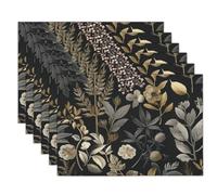 Tovagliette Lavabili Stile Country, Set di 2 Tovagliette Colazione Piante E Fiori in Cotone e Lino Tovaglietta Americane Antiscivolo Resistenti al Calore per Tavolo da Cucina, Grigio Antracite