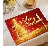 Tovagliette Natalizie, Sottopiatti Natalizi Americane, Tovaglietta Albero Di Natale Scintillante Colazione, Sottopiatto Poster Di Lusso Lavabili Lino Set, Tovagliette Tavola Oro Rosso Americana