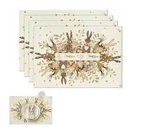 Tovagliette Pasquali 45x30 cm - Set da 4, Design con Coniglietti, Uova e Carote, Perfette per la Tavola di Pasqua, Feste di Primavera e Compleanni, Facili da Pulire, in Lino di Alta Qualità