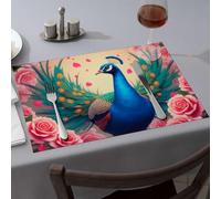 Tovagliette primaverili con pavone con rose: un'opera d'arte colorata tovagliette da pranzo tovagliette pasquali decorazioni per la tavola (1 pz)