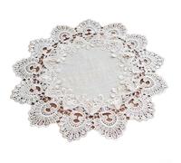 Tovagliette ricamate, antimacchia, in pizzo, tovaglia rotonda in tessuto di lino con doppio colore e bordo ricamato in pizzo, per centrotavola, diametro 40 cm