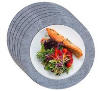 Tovagliette rotonde in similpelle, tovagliette lavabili a doppio lato, tovagliette da pranzo resistenti al calore e lavabili per esterni e interni, 33 cm/12,9 pollici(Blu,Set of 6)