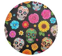 Tovagliette rotonde nere con teschi colorati, resistenti al calore, antiscivolo, lavabili, per cucina, taglia unica 4