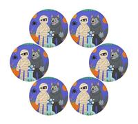 Tovagliette rotonde per tavolo da pranzo, stile cartone animato, per Halloween e Halloween, rotonde, rustiche, reversibili, trapuntate, individuales para mesa de comedor Azul, 39,1 x 39,1 cm, set da 6