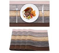 Tovagliette Set di 4 Tovaglietta Americana Lino Resistente al Calore Antiscivolo e Lavabile per Tavola e Cucina Strisce di Legno Marrone Grigio Design 45 X 32 cm Tovagliette All'americana (Marrone)
