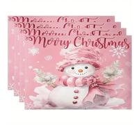Tovagliette Umano Di Neve Rosa Tovaglietta Americana Resistente al Calore & Lavabile a Macchina Tovaglietta Colazione Lino Facile da Pulire Tovagliette Lavabili 45x30cm/ 4 pezzi